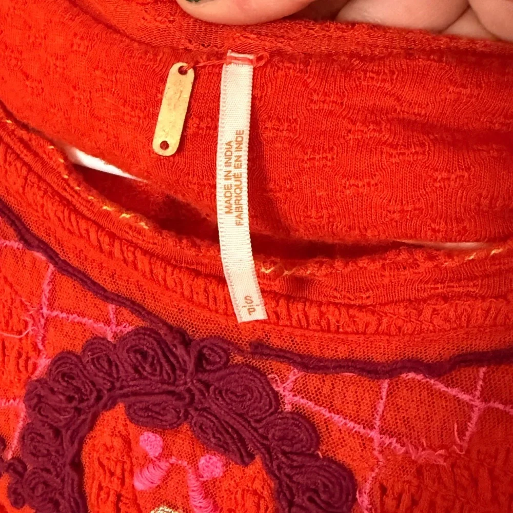Free People Red Blouse with Embroidered Detail - Picture 3 of 8